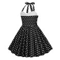 thumbnail image 4 of XQYLOS Robe à Col Halter Filles Années 1950 Rétro à Pois Robe Trapèze Vintage Robe de Soirée avec Nœud Accent Taille Ajustable, 4 of 4