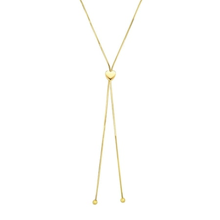 - 14K Yellow Gold Snake Chain Center Heart Lariat Necklace 24