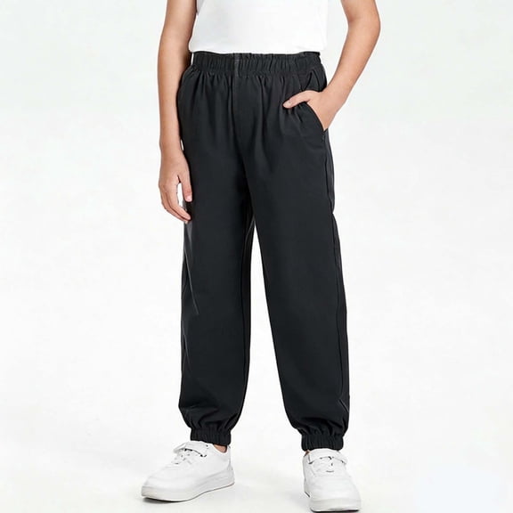SGFCWSX Boys Jogger Pants Elastic Waist Elastic Cuff with Pockets Casual Daily School Trousers for Kids Black Size 12 Years