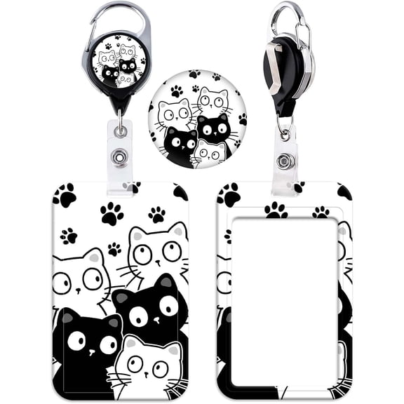 ID Badge Holder Retractable Clip Work Badge Reel Clip for ID Badges Keycard for Nurse Teacher Student Office Womens Id Card Key Holder Retractable Keychain, Cute Cat