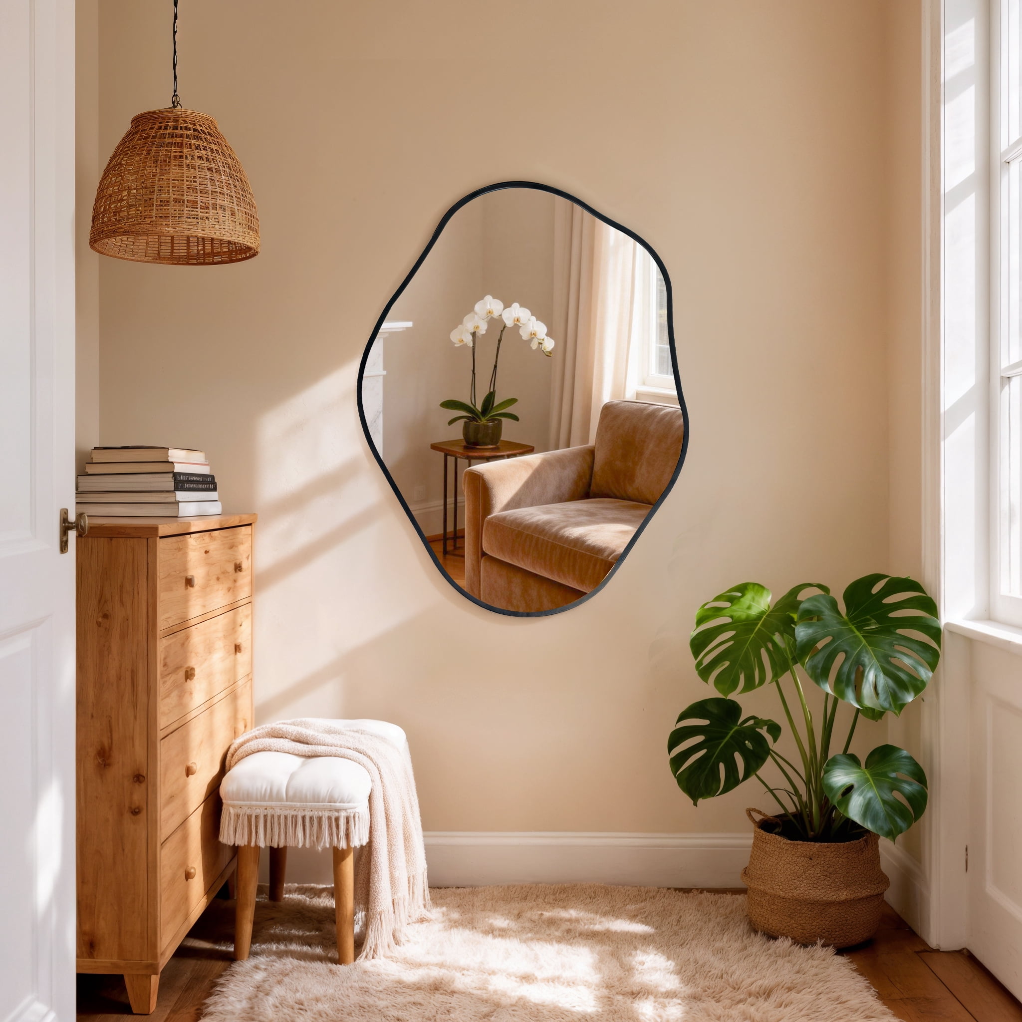 LUVODI Modern Asymmetrical Irregular Wall Mirror Black Aluminum Frame Vertical Hanging Decorative Mirror for Living Room Bedroom Bathroom Entryway