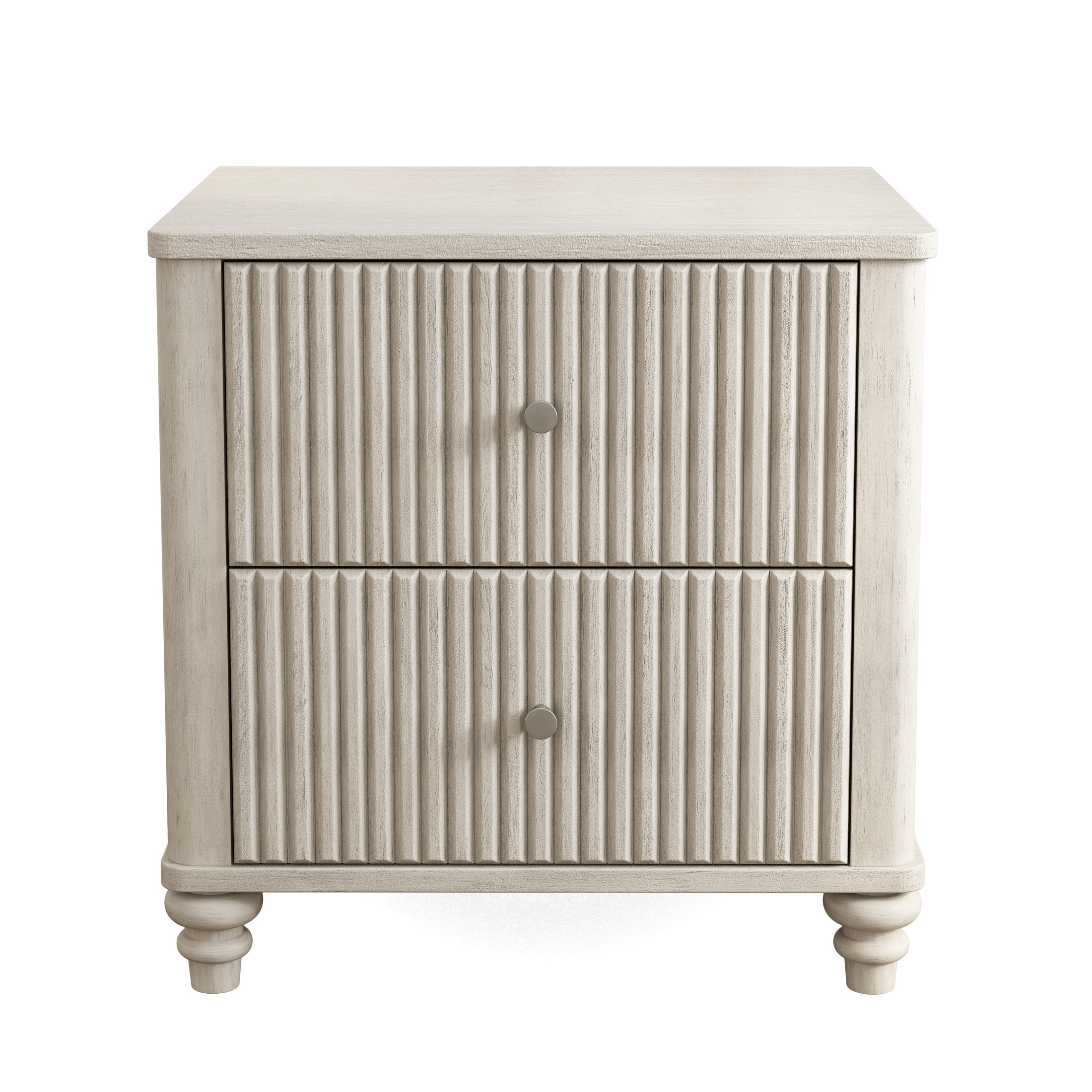 Noble House Gideus Fluted Nightstand, Mid-Century Drawer Bedside Table, Rubberwood Base with Metal Handles, Beige