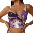 thumbnail image 1 of Balery Purple Gold Marble Swirls Sujetadores deportivos con espalda cruzada para mujer, acolchados, sin costuras, de alto impacto, ideales para yoga, gimnasio, entrenamiento y fitness.-Small, 1 of 8