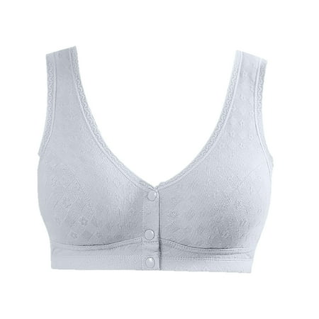 Yyeselk Womens Front Button Plus Size Bra Comfortable Push Up Wireless High Support Bra Breathable Full Coverage Wide Strap T-Shirt Bra Blue XXL