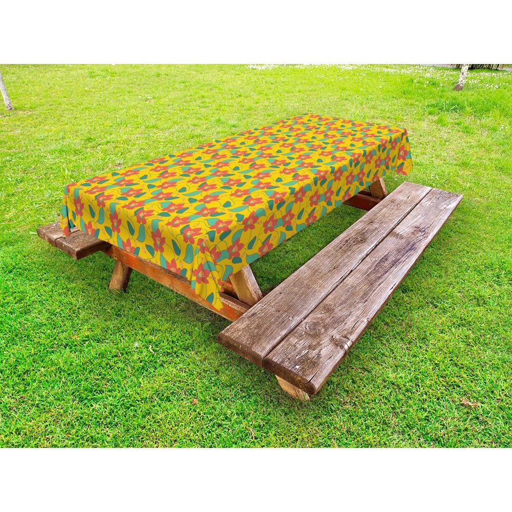 Floral Outdoor Tablecloth, Flowering Meadow Retro Cottage Cabin Yard