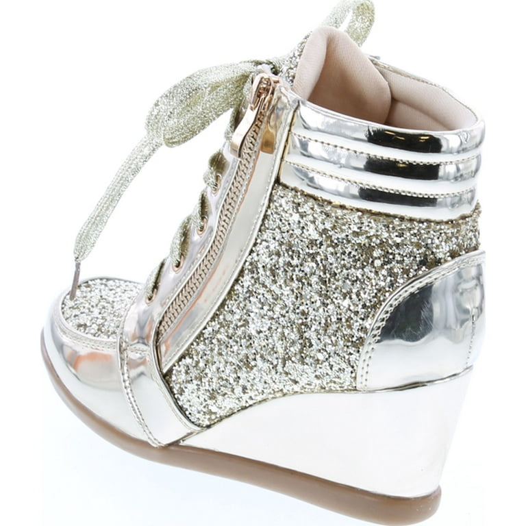 アクセサリー shoe Forever Link Women's Fashion Glitter High Top Lace Up Wedge