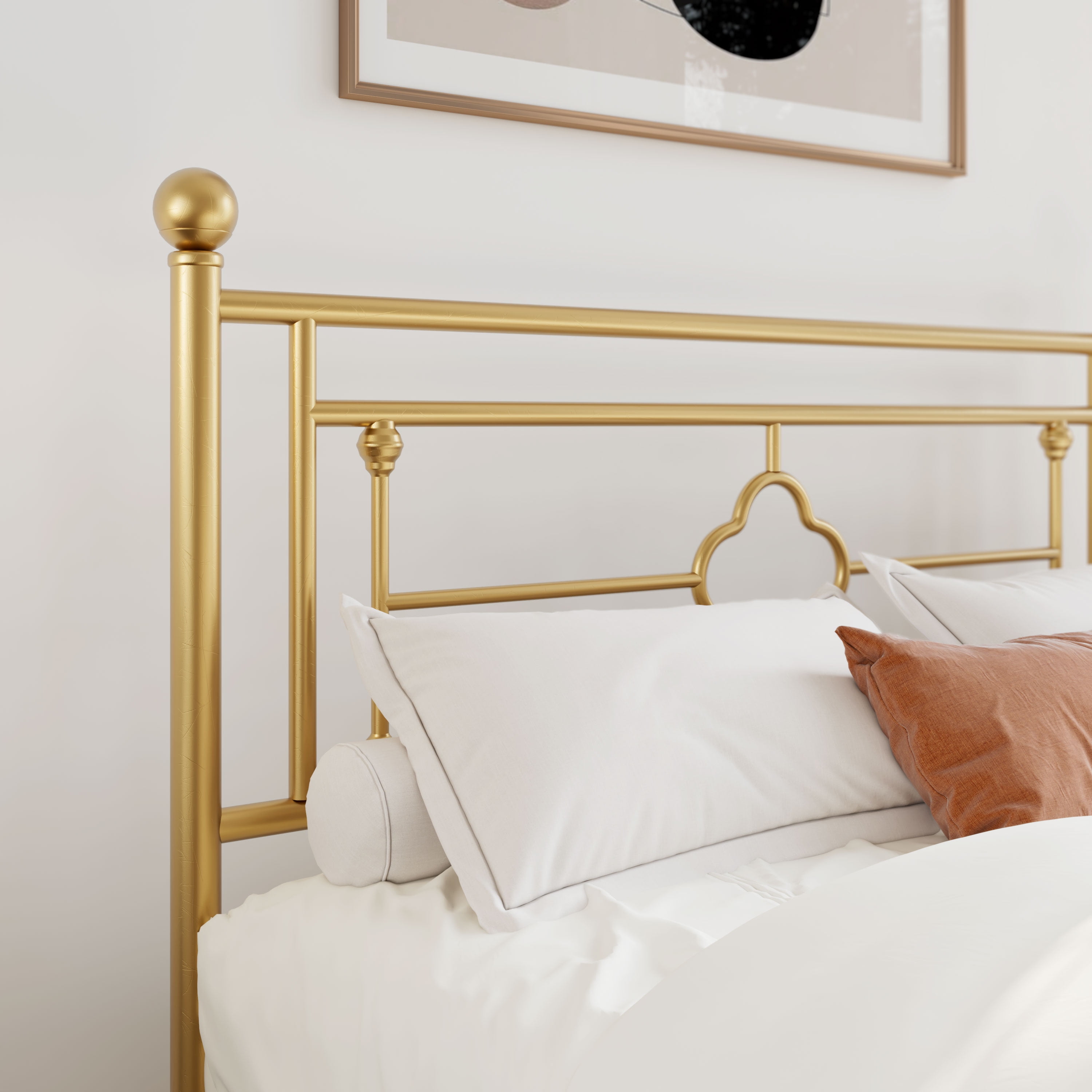 Allewie Twin Size Metal Platform Bed Frame with Victorian Vintage Headboard and Footboard, Gold