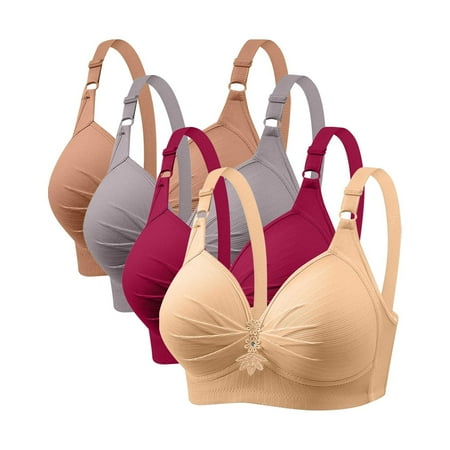 YEJIMAN Thin Laceless Comfortable Breathability Underwear Large Size Brater Buckle Female Bra V Neck Vest Bralette Wireless Bra Set  Gray Long Underwear Women  Nylon Spandex Womens Underwear Cotton