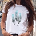 thumbnail image 2 of Awdenio Summer Feather Print Tops for Womens Plus Size Crewneck Tees Roll Sleeves Pullover Loose Tshirt, 2 of 7