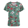 thumbnail image 4 of Pntutb Moda para mujer Camisetas de manga corta con cuello en V Uniforme de trabajo Estampado de Navidad con tops de blusa de bolsillo Pntutb Pntutb-3191, 4 of 5