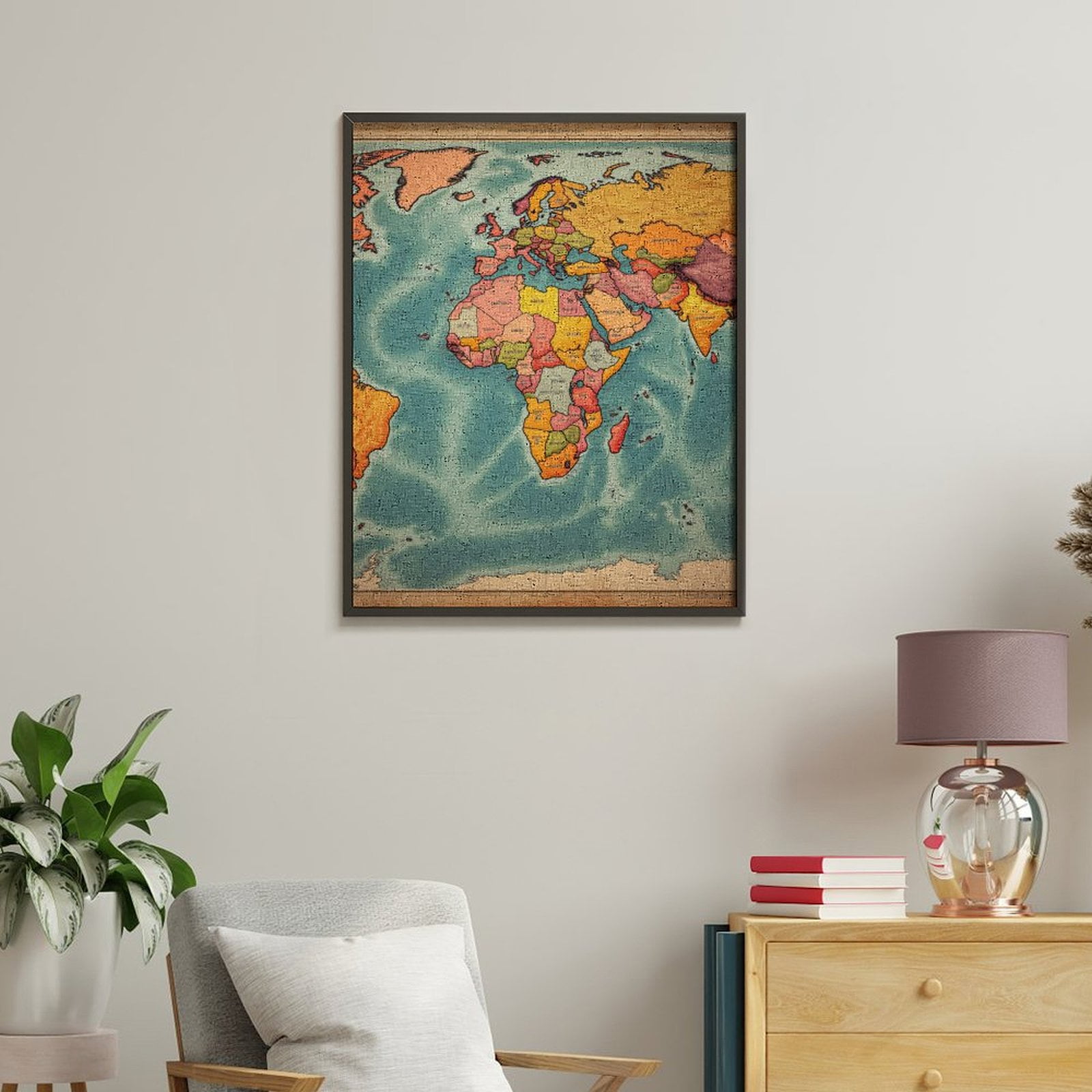 Paint by Numbers Kit for Adults, Map Vintage Style Africa Europe Paint by Numbers, Easy Paint by Numbers Kit for Adults Beginner, DIY Adult Paint by Number Kits on Canvas, 12x16in Home Decor