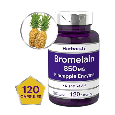Horbaach Bromelain 850 mg Supplement | 120 Capsules | Supports Digestive Health | Pineapple Enzyme | Non-GMO, Gluten