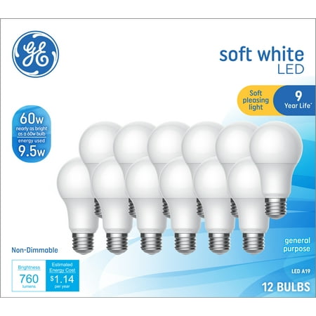 

GE Soft White LED Light Bulbs 60 Watt Eqv A19 General Purpose 9 year 12pk