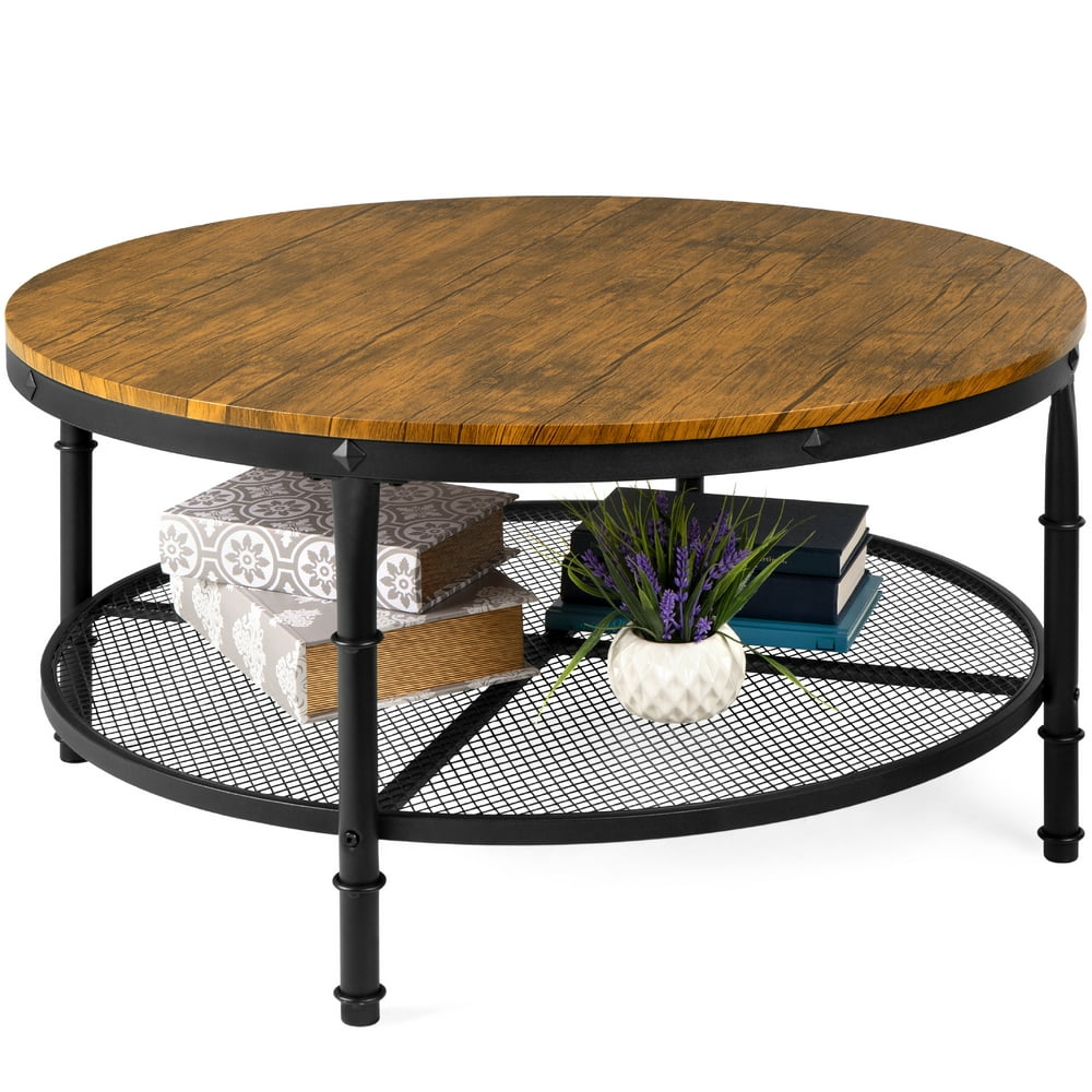 Best Choice Products 2 Tier Round Coffee Table Rustic Steel Accent