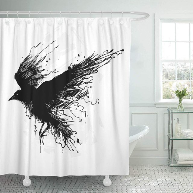 ABPHQTO Tatuaje detallado cuervos en tinta en las alas Cuervo tonos de gris Animal Impermeable Baño Cortinas de ducha Set 165x180 cm ABPHQTO PKNMT66x72Shower-9428