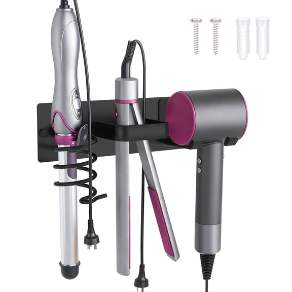Hair Dryer Holder Wall Mount 3 in 1 Bathroom Hair Tool Organizer with Curling Iron and Flat Iron Holder Universal Hair Dryer Rack