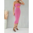 thumbnail image 6 of Komoo Women Striped Ribbed Top Dress Strapless Cutout Bodycon Midi Dress Summer Vacation Sundress, 6 of 8