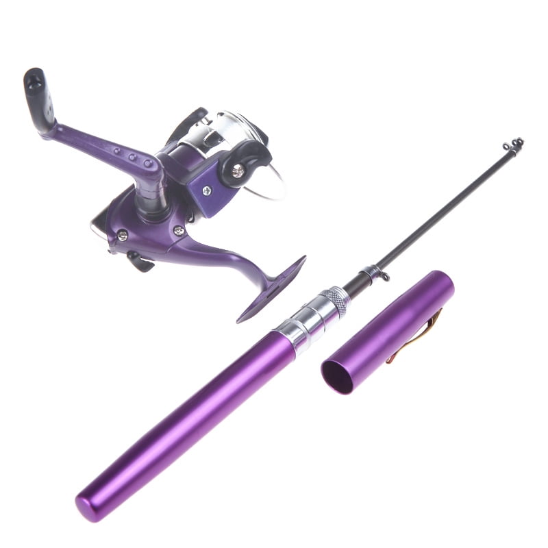 Mini Aluminum Pocket Pen Fishing Rod Pole + Reel Purple Mini Aluminum Pocket Pen Fishing Rod Pole PURPLE in 2020