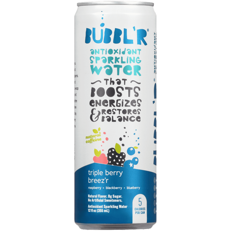 Bubbl'r Triple Berry Antioxidant Sparkling Water with a Boost of Caffeine,  12 fl oz 6 Pack Cans