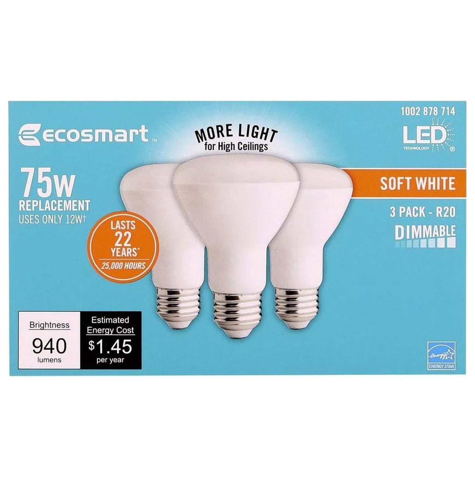 EcoSmart 75-Watt Equivalent BR20 Dimmable LED Light Bulb Soft White (6-Pack)