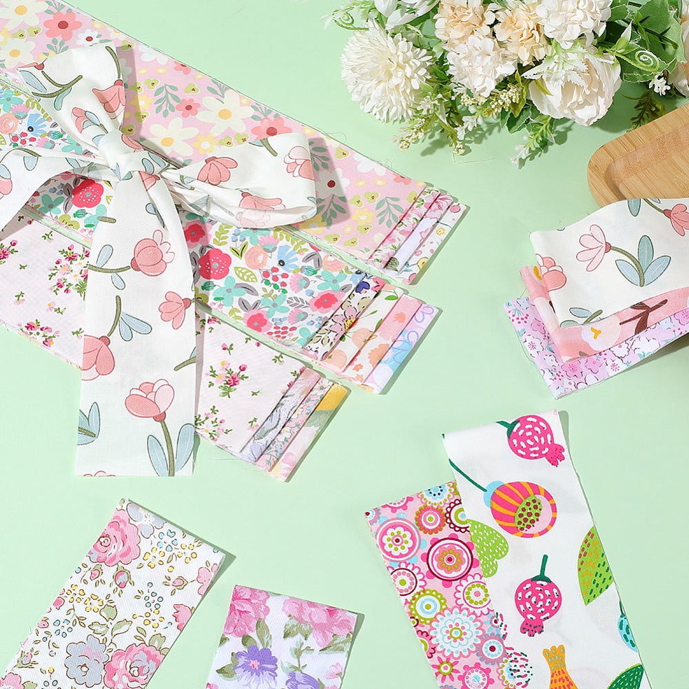 Flower Pattern Cotton Quilting Stripss Fabric Patchwork Fabric for DIY Craft Sewing Mixed Color 1000x65x0.1mm about 40pcs/set