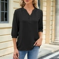 thumbnail image 2 of Womens Casual Chiffon Blouses 3/4 Sleeve Loose V Neck Pleated Button Down Shirts, 2 of 2