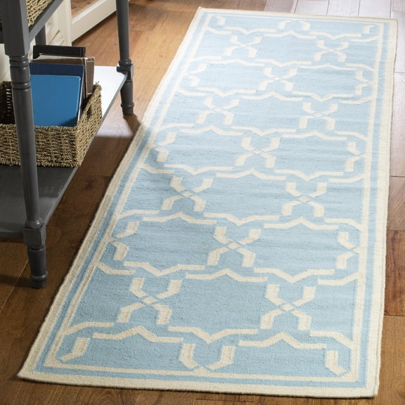 Safavieh Dhurries Myles Geometric Runner Rug, Light Blue/Ivory, 2'6" x 12'