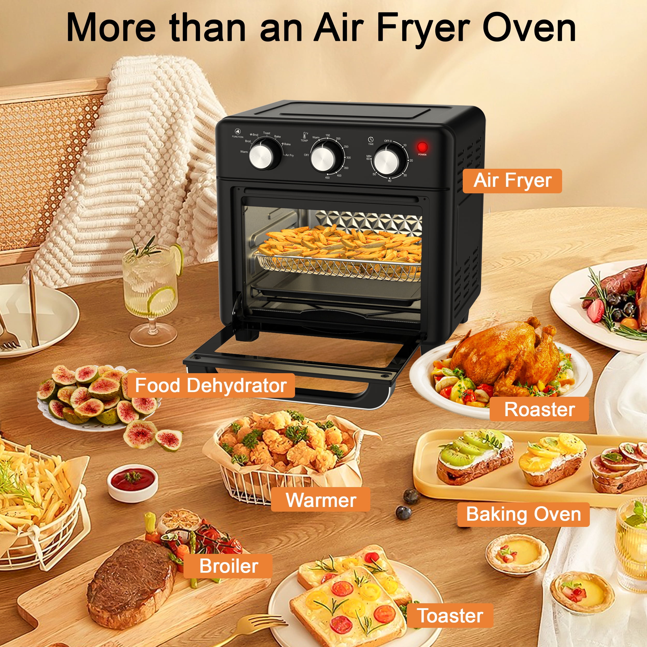 Homlixry Air Fryer Toaster Oven Combo, 14QT 7 in 1 Oil-Less Air Fryer with Warm, Broil, Toast, Bake, Air Fry, Black