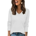 thumbnail image 2 of Resicozy Sweaters for Women Long Sleeve V Neck Shirts Business Casual Fashion Work Blouses 2025 Fall Loose Knit Pullover Tops White 2XL, 2 of 5