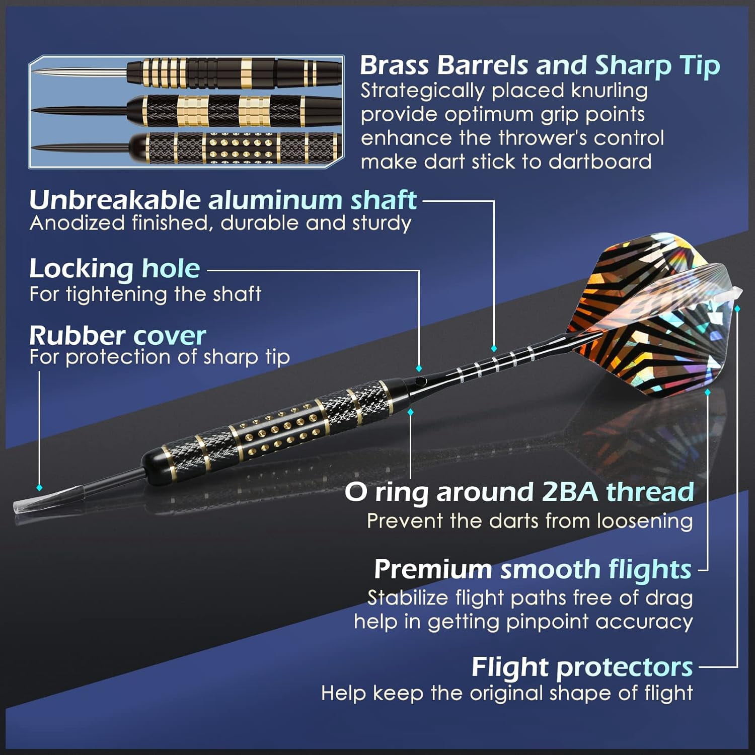 LANNEY Darts Metal Tip Set, Steel Tip Darts Set 20 Grams 24 Grams and 26 Grams Professional Darts for Dartboard with Aluminum Shafts, Brass Barrels, Extra Flights, Sharpener Tool Kit, Carrying Case