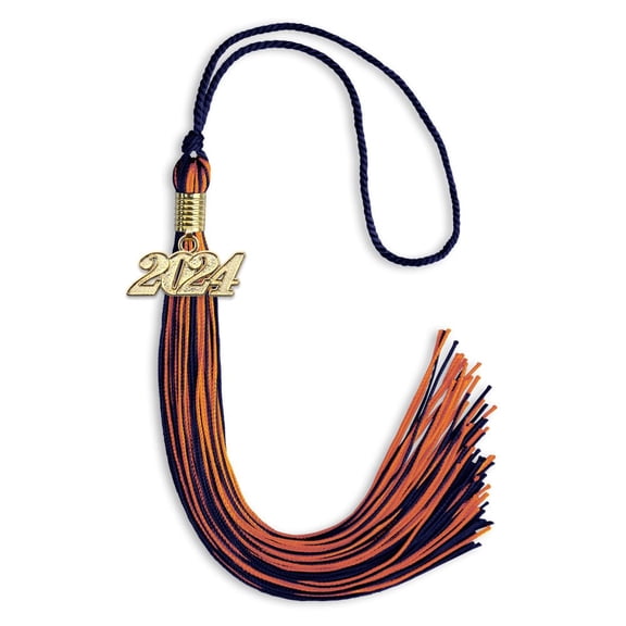 Navy Blue/Orange Mixed Color Graduation Tassel with Gold Date Drop