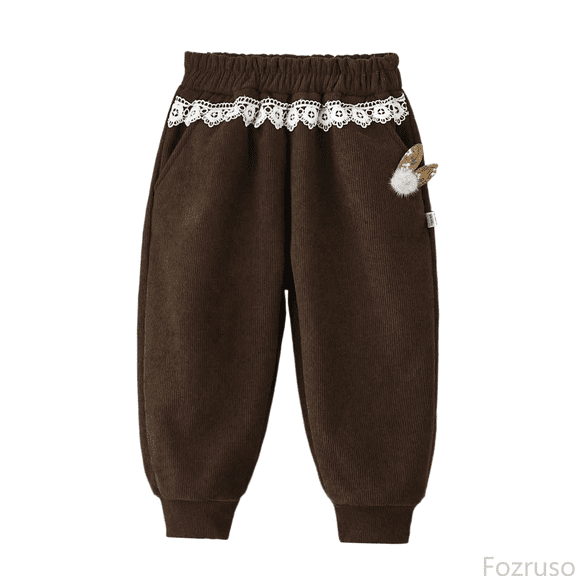 Fozruso Girls Stretch Pants Girls Warm Thickened Corduroy Pants For Fall Winter Stylish Long Trousers For Toddler Girls Sizes 18-24 Months