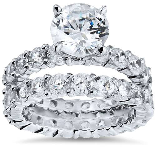 Pompeii 5 1/2ct Diamond Eternity Engagement Wedding Ring Set 14K White Gold (G/H,I1)
