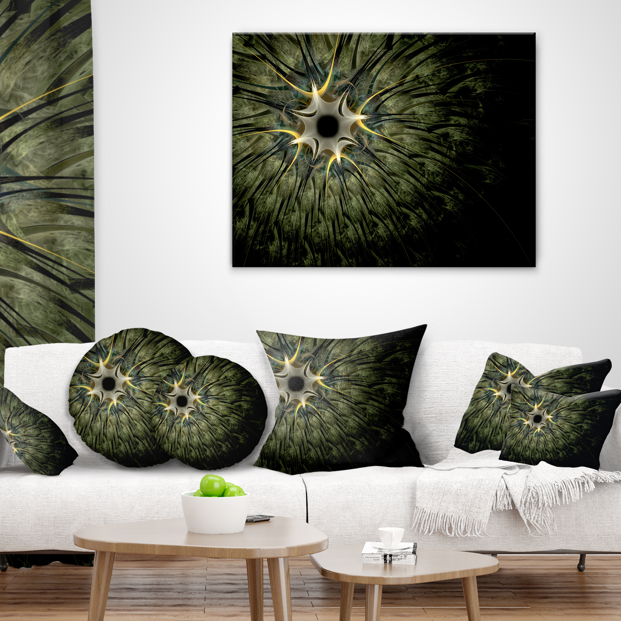 Designart Large Symmetrical Fractal Flower Design - Floral Throw Pillow - 16x16