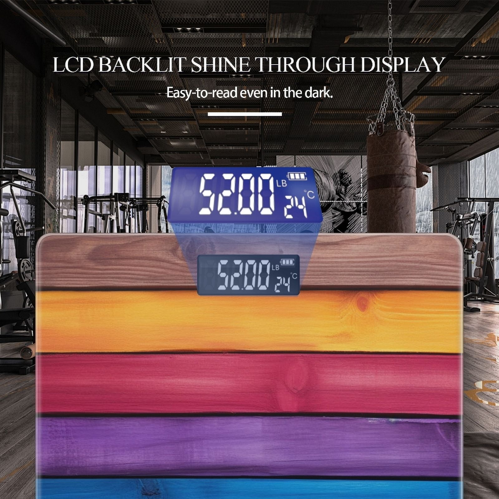 High Precision Body Weight Scale Smart Bathroom Scales with Large LCD Display(400lbs),Decorative for Bedroom-Rainbow-Colored Wooden Wall Background With Horizontal Wood Slats