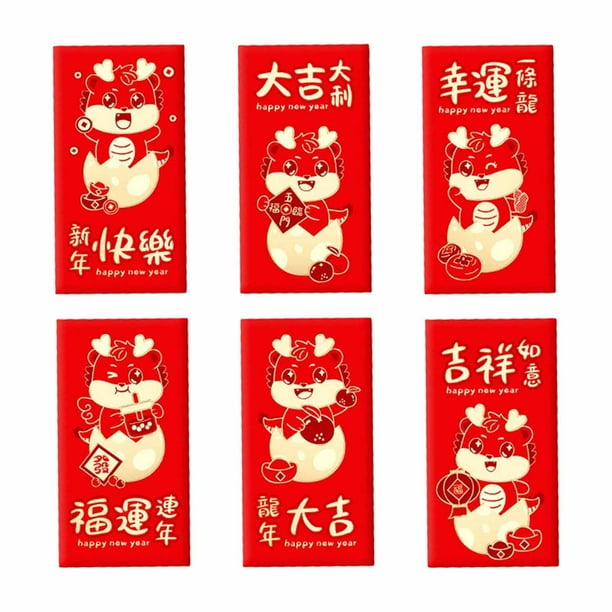 6 sobres rojos para Año Nuevo Chino, paquete rojo, sobres para tarjetas de felicitación 2024 Estilo A
