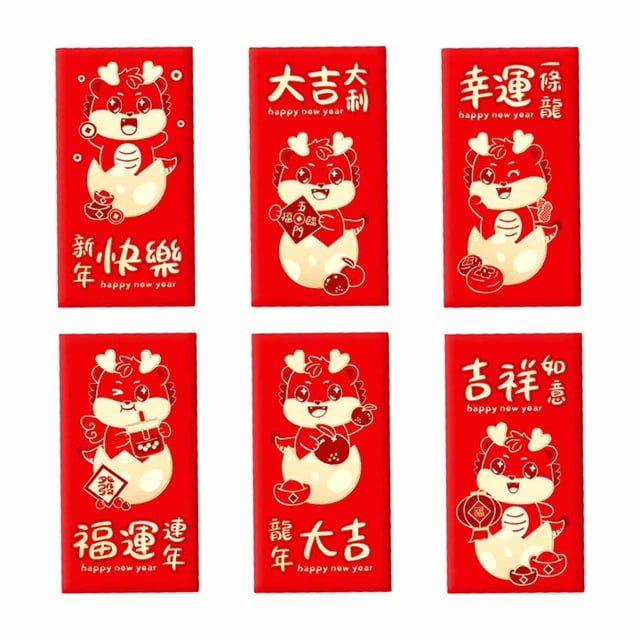 Sobres Rojos de año Nuevo Chino, Paquete Rojo Grande, año Del Dragón 2024, Hong Bao, Festival de Primavera, Bolsillos para Dinero de La , 6 Uds. , Estilo A