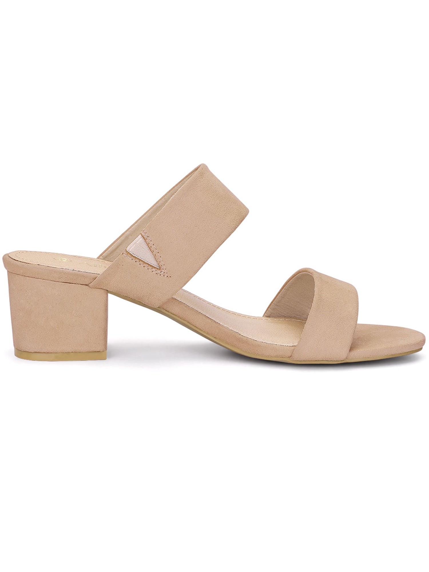 DARING DIVA Stylish Women's Block Heel Dual Straps Slide Sandals 6 Nude