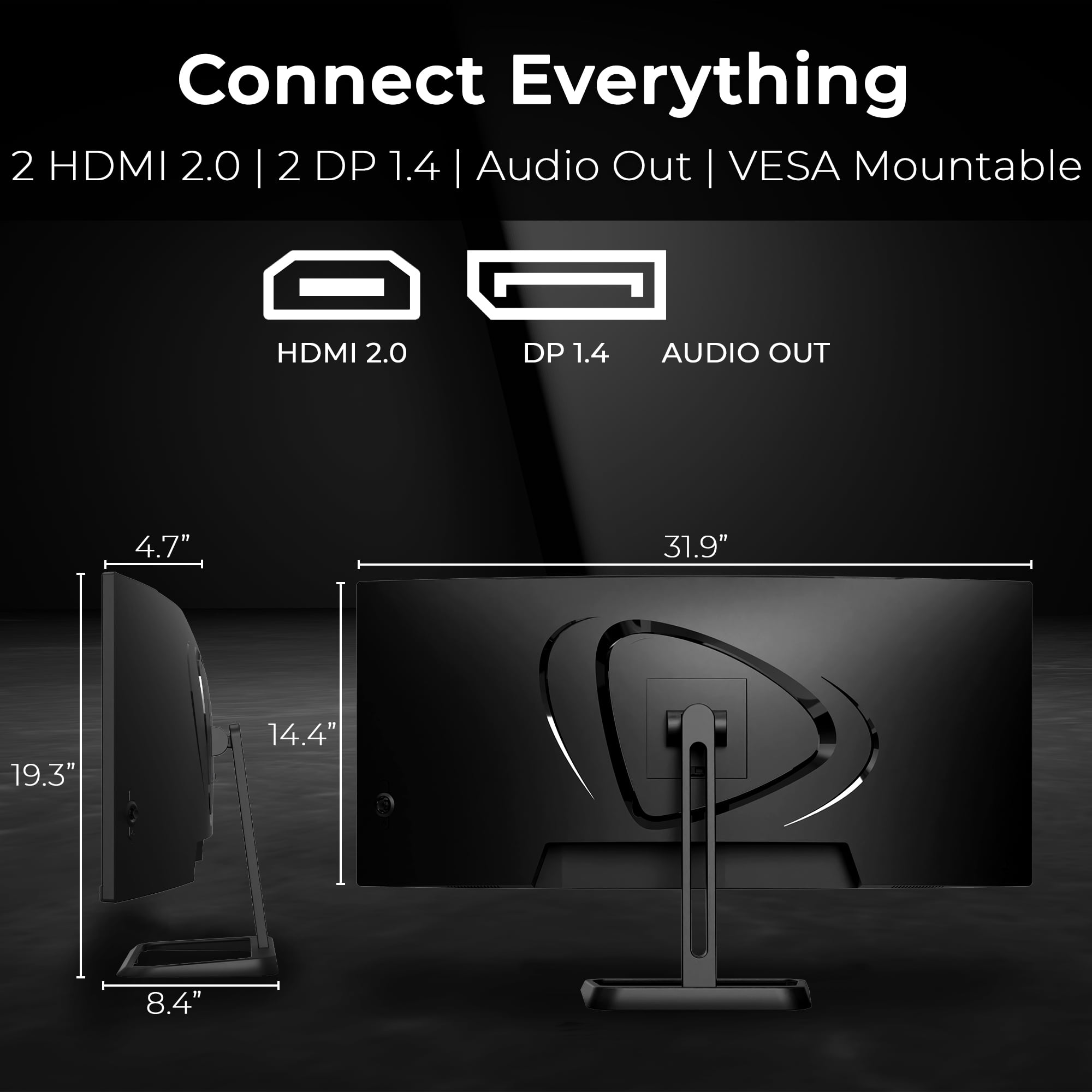 Deco Gear 34" Curved UltraWide WQHD Monitor 3440×1440, 100Hz, 1ms, 99% sRGB, HDR, Low Blue Light, PIP/PBP, 2× HDMI, 2× DisplayPort, Tilt-Adjustable Stand - Business Productivity Display