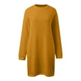 thumbnail image 4 of Women's Solid Color Knit Sweater Dress with Pockets Round Neck Long Sleeve Casual Soft Tunic Midi Outfit for Fall Winter Wear, 4 of 5