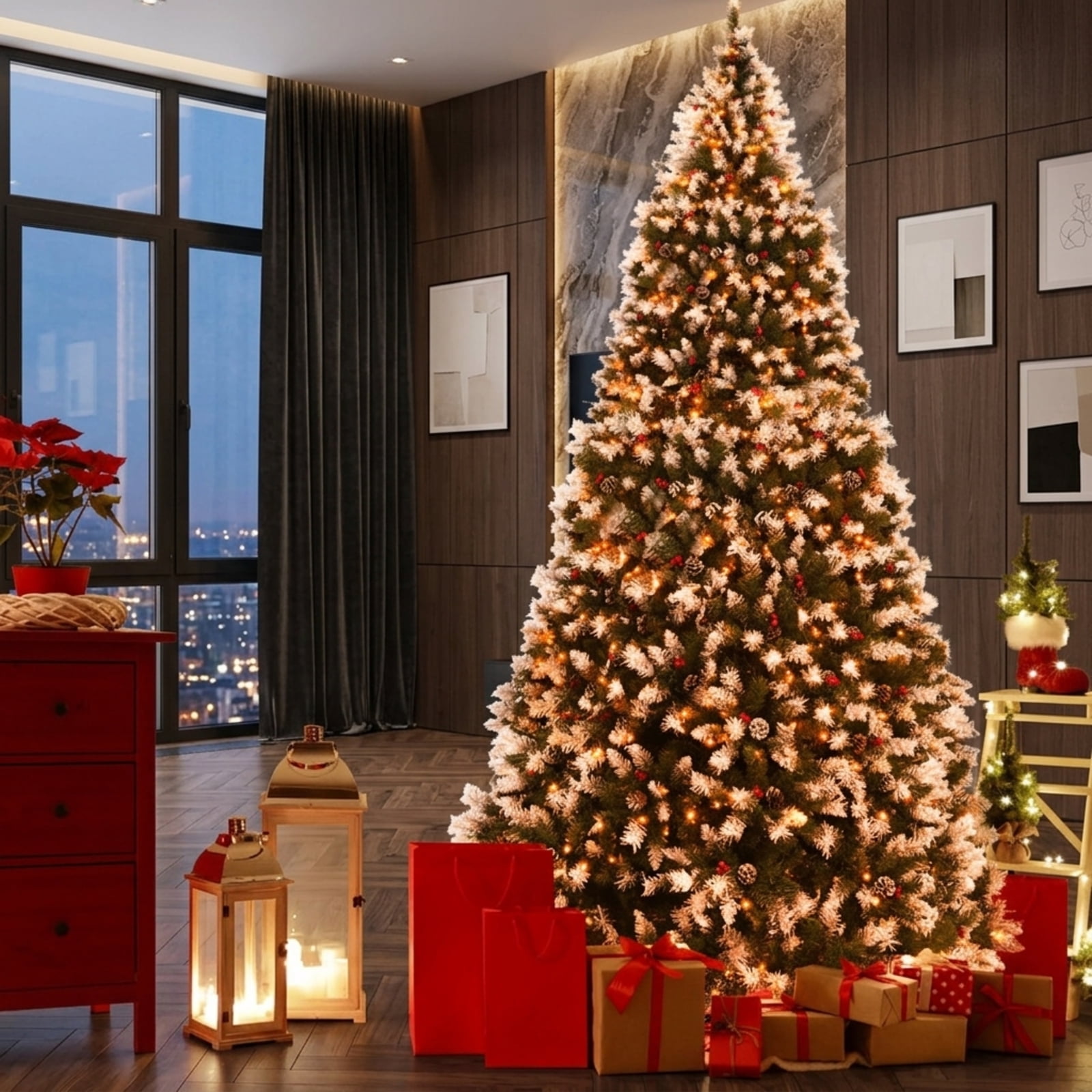 RUIE, 9 ft, Artificial Christmas Tree, with 900 LED Lights, 2058 Branch Tips, Green Holiday Xmas Tree for Indoor Home Office Decoration