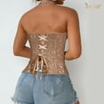 thumbnail image 3 of JASGOOD Corset Top for Women Textured Sheer Floral Lace Bustiers Cincher Lace-up Corset Overbust Top, 3 of 8