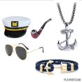 thumbnail image 1 of Sombrero de capitán de yate para cosplay de Halloween, accesorios de disfraz, uniforme bordado, sombrero de capitán con parte superior plana, 1 of 4