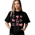 thumbnail image 1 of Camiseta de mujer, camisetas de manga corta, camisetas casuales, camisetas de cuello redondo con lazo de cereza y corazón de amor rosa para mujer, 1 of 8