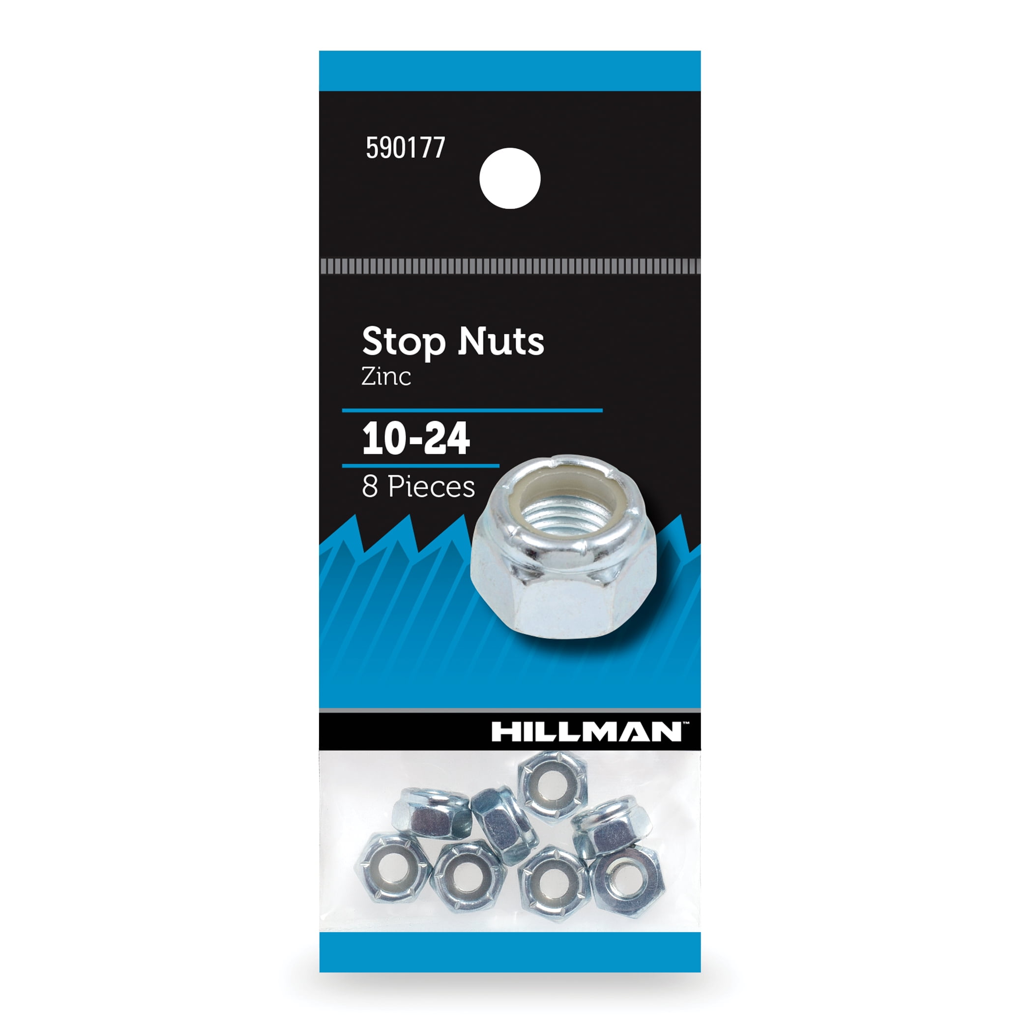 Hillman Stop Nuts, #10-24 Nylon, Zinc Plated, Pack of 8