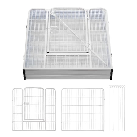 Dog Playpen 8 Panel Foldable Dog Pen Indoor/Outdoor Puppy Pen Pet Playpen for Large Dogs Heavy Duty Metal Exercise Fence for Small Animals with Door for Garden Play Yard 39" White