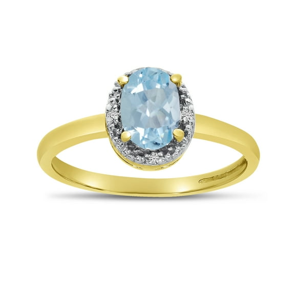 10k Yellow Gold Oval Aquamarine And Diamond Ring
