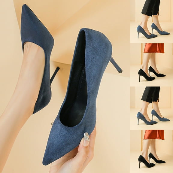 Miluxas Women's Pointed Toe Pumps Classic Suede Shoes Kitten Heel Slip On Dress Pumps Blue 9(42)