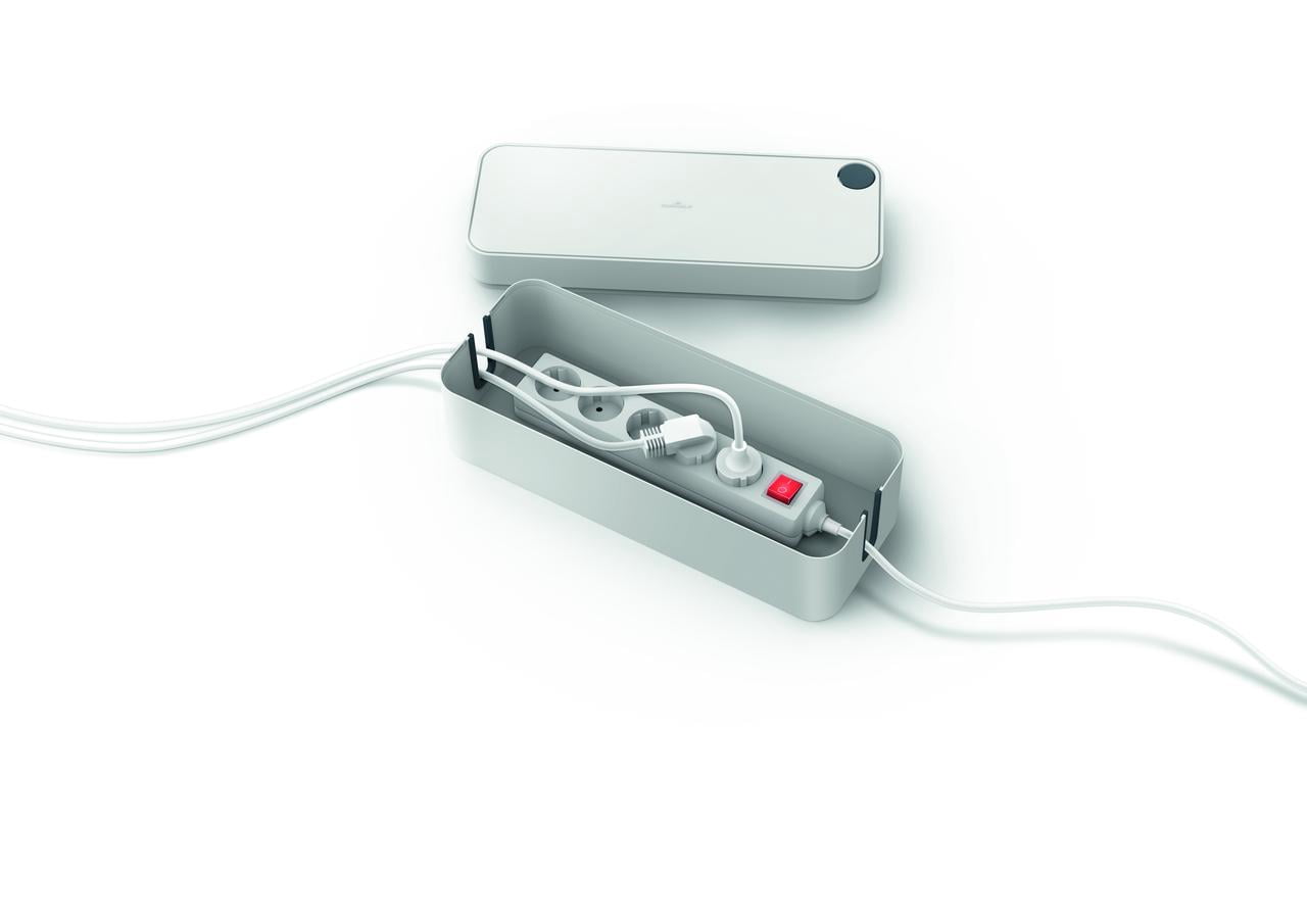 DURABLE 503010 CAVOLINE Cable Management Box with USB Cable Outlet, Large, Ideal for Organization, Flame-Retardant Plastic, Non-Slip Base, Gray (503010)