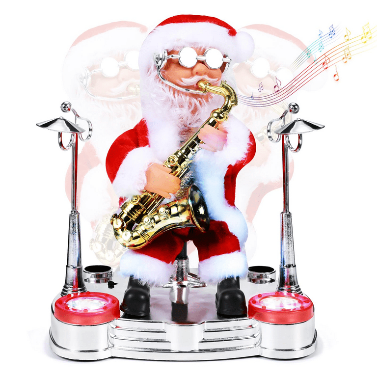 Number-one Electric Singing Dancing Santa Claus with Blowing Saxophone,Plush  Santa Claus Christmas New Year Gift for Holiday Party Home Table Christmas  Decoration 